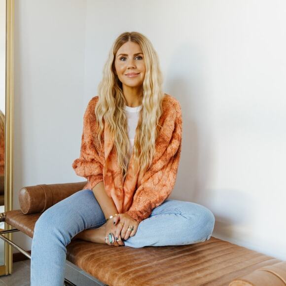 FREE PEOPLE Chunky Tie Dye Cable Knit Cardigan Sweater Orange Sz S {X10} - Picture 1 of 5